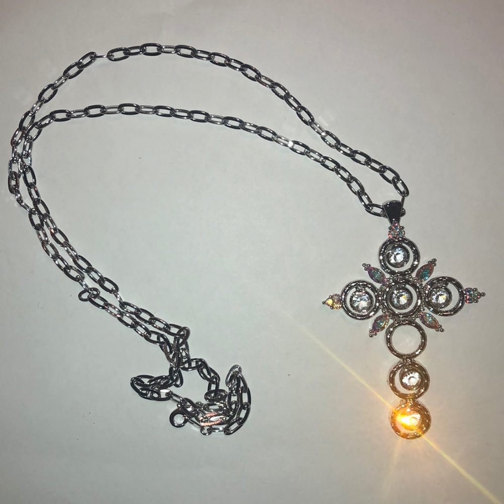 Silver chain and cross with rhinestones